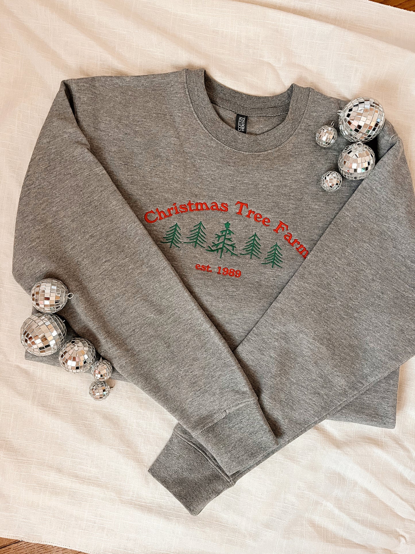 Christmas Tree Farm Grey Unisex Crewneck