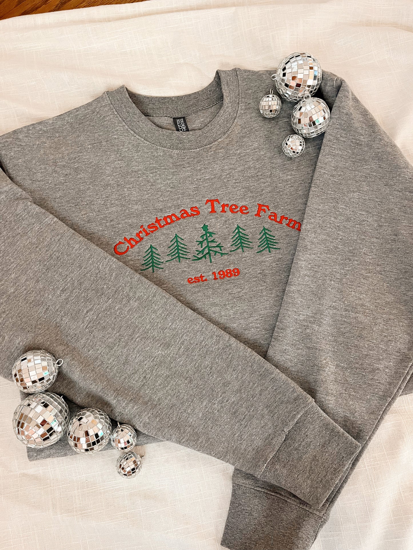 Christmas Tree Farm Grey Unisex Crewneck